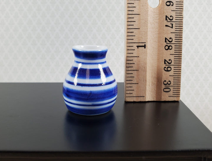 Dollhouse Vase Blue & White Striped Large for Flowers Ceramic 1:12 Scale - MiniatureCrush