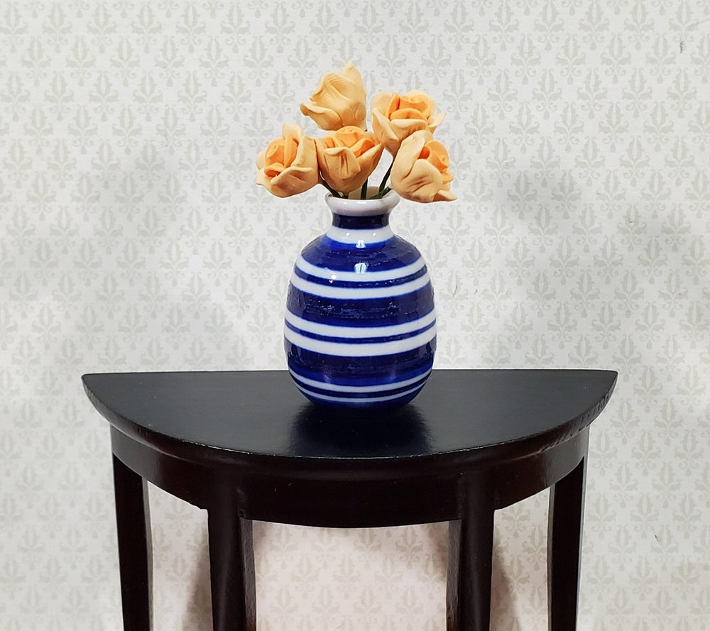 Dollhouse Vase Blue & White Striped Large for Flowers Ceramic 1:12 Scale - MiniatureCrush