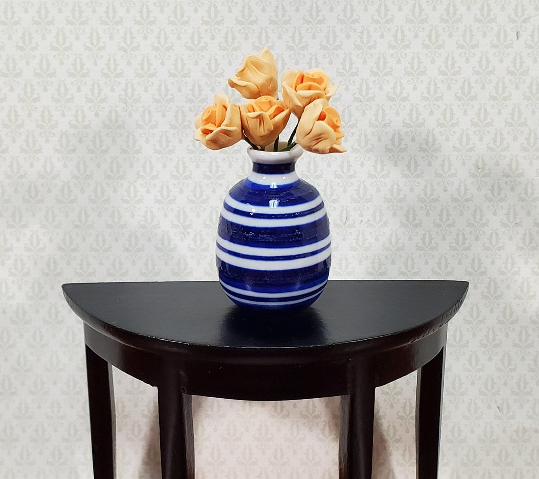 Dollhouse Vase Blue & White Striped Large for Flowers Ceramic 1:12 Scale - MiniatureCrush