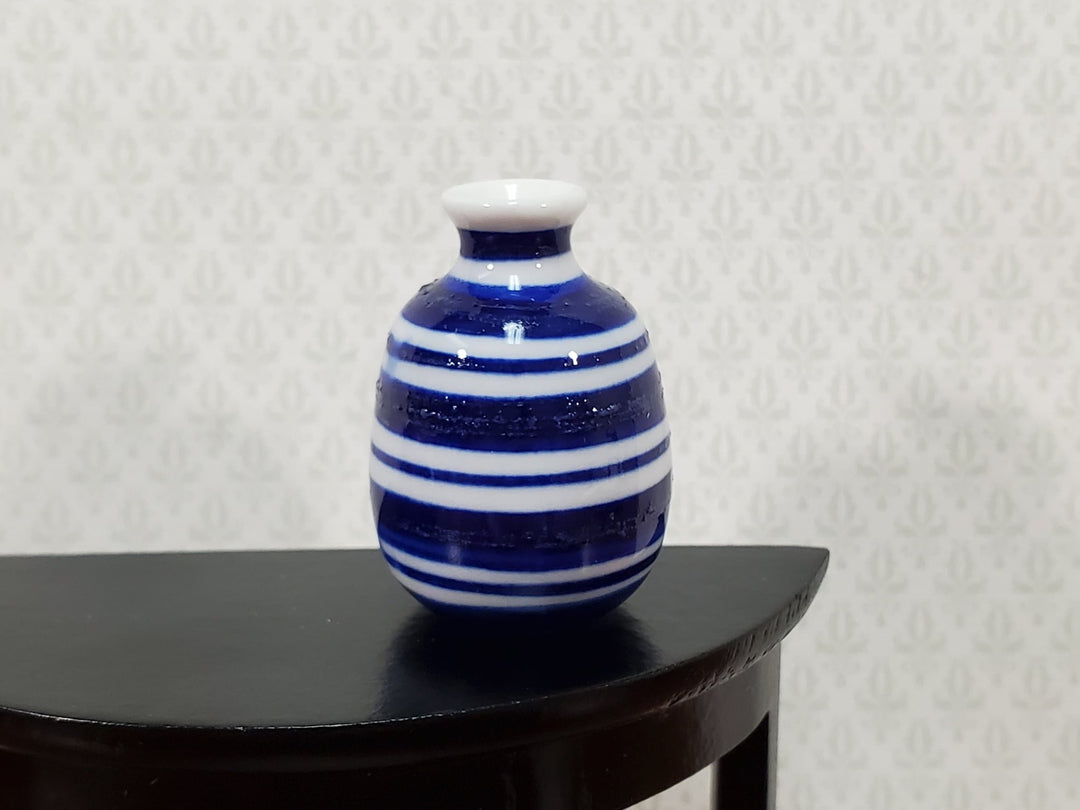 Dollhouse Vase Blue & White Striped Large for Flowers Ceramic 1:12 Scale - MiniatureCrush