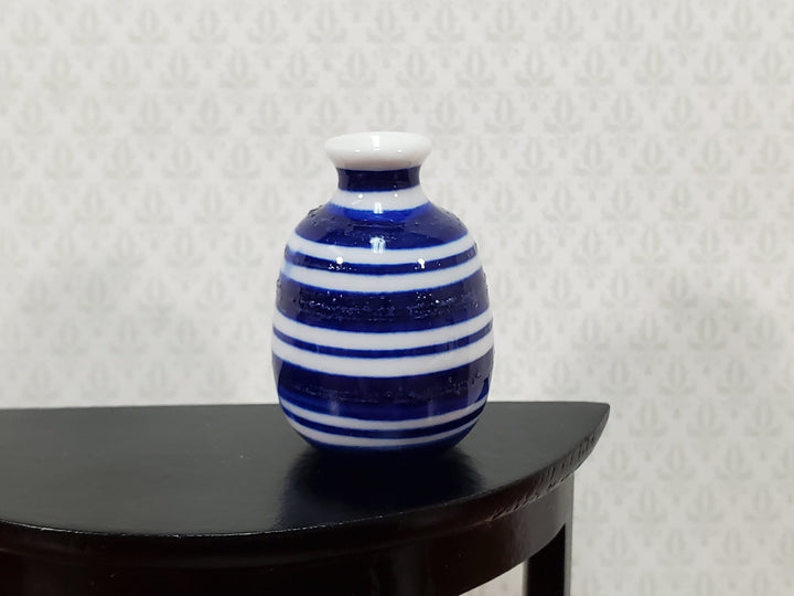 Dollhouse Vase Blue & White Striped Large for Flowers Ceramic 1:12 Scale - MiniatureCrush