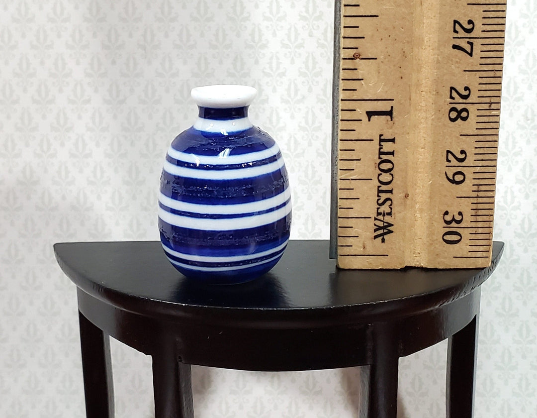 Dollhouse Vase Blue & White Striped Large for Flowers Ceramic 1:12 Scale - MiniatureCrush