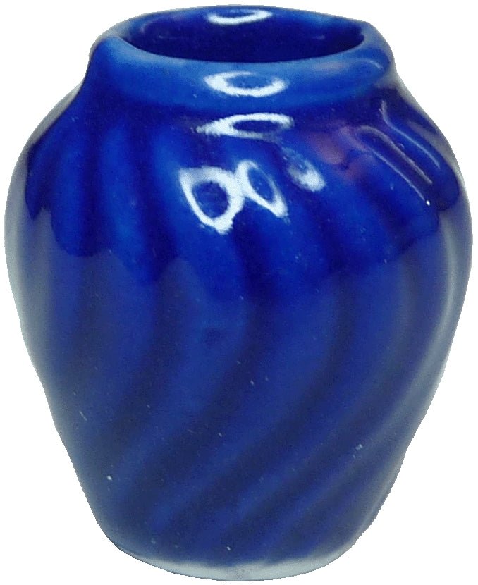Dollhouse Vase Ceramic Royal Blue with a Curvy Pattern 1:12 Scale Miniature - MiniatureCrush