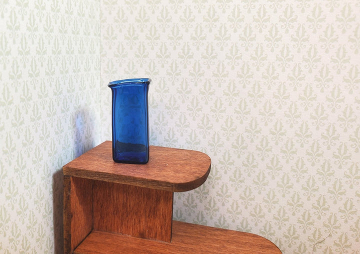 Dollhouse Vase Cobalt Blue Square Real Glass for Flowers 1:12 Scale Miniature - MiniatureCrush