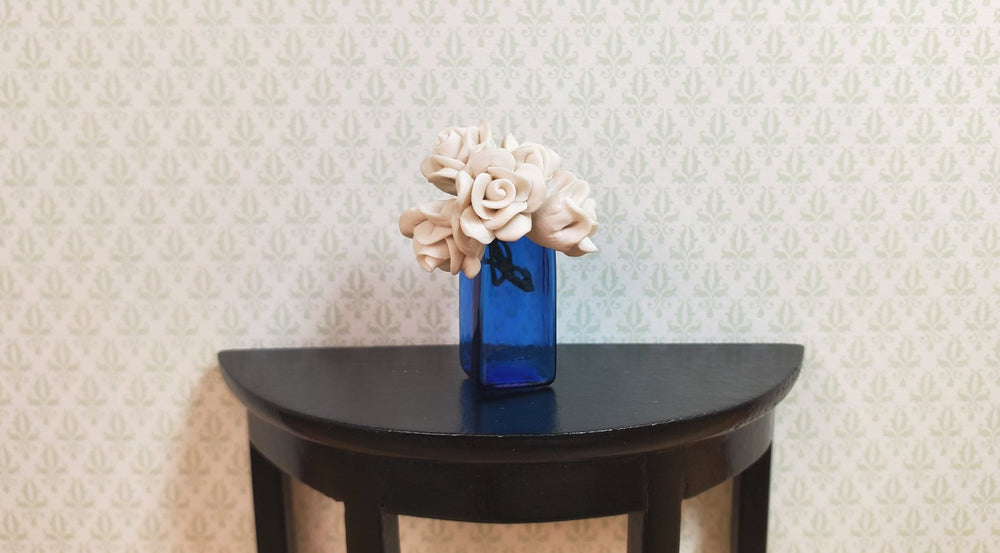 Dollhouse Vase Cobalt Blue Square Real Glass for Flowers 1:12 Scale Miniature - MiniatureCrush