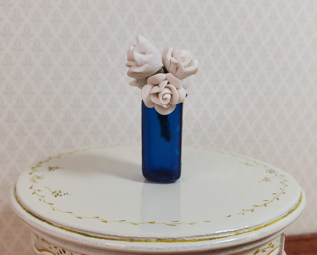 Dollhouse Vase Dark Blue Square Real Glass for Flowers 1:12 Scale Miniature - MiniatureCrush