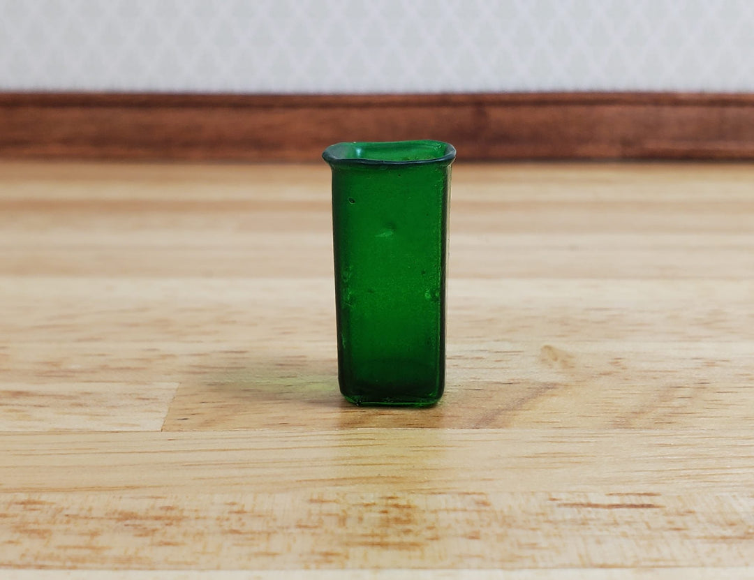 Dollhouse Vase Dark Green Square Real Glass for Flowers 1:12 Scale Miniature - MiniatureCrush