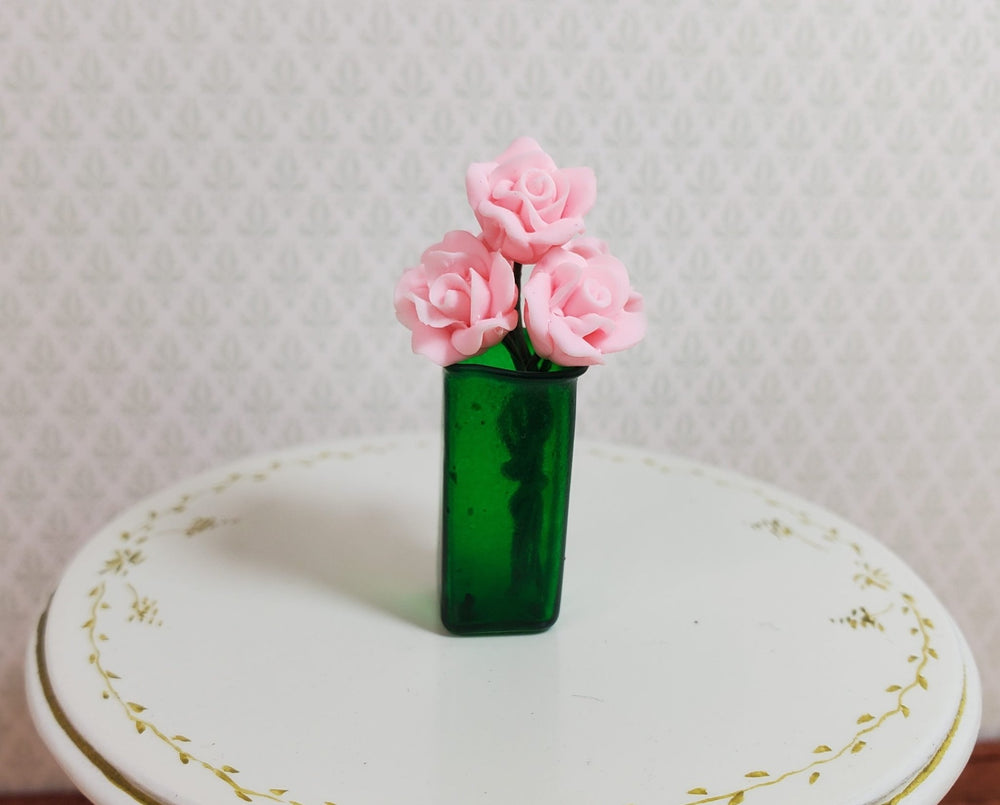 Dollhouse Vase Dark Green Square Real Glass for Flowers 1:12 Scale Miniature - MiniatureCrush