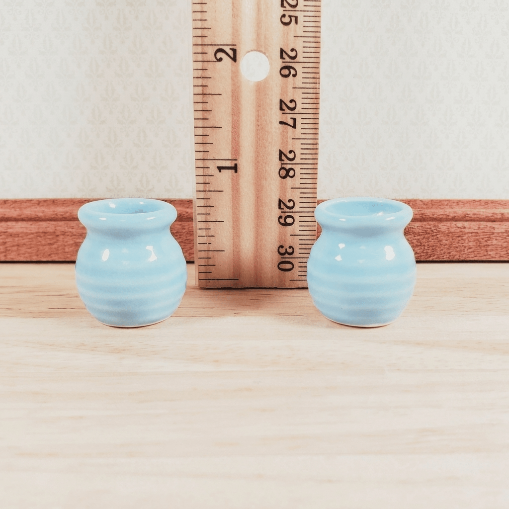 Dollhouse Vase Planter Pot Light Blue Ceramic Wide Mouth 1:12 Scale Miniature - MiniatureCrush
