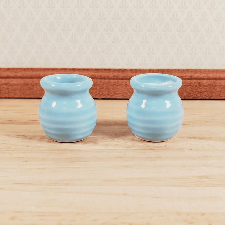 Dollhouse Vase Planter Pot Light Blue Ceramic Wide Mouth 1:12 Scale Miniature - MiniatureCrush