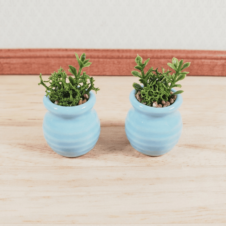 Dollhouse Vase Planter Pot Light Blue Ceramic Wide Mouth 1:12 Scale Miniature - MiniatureCrush