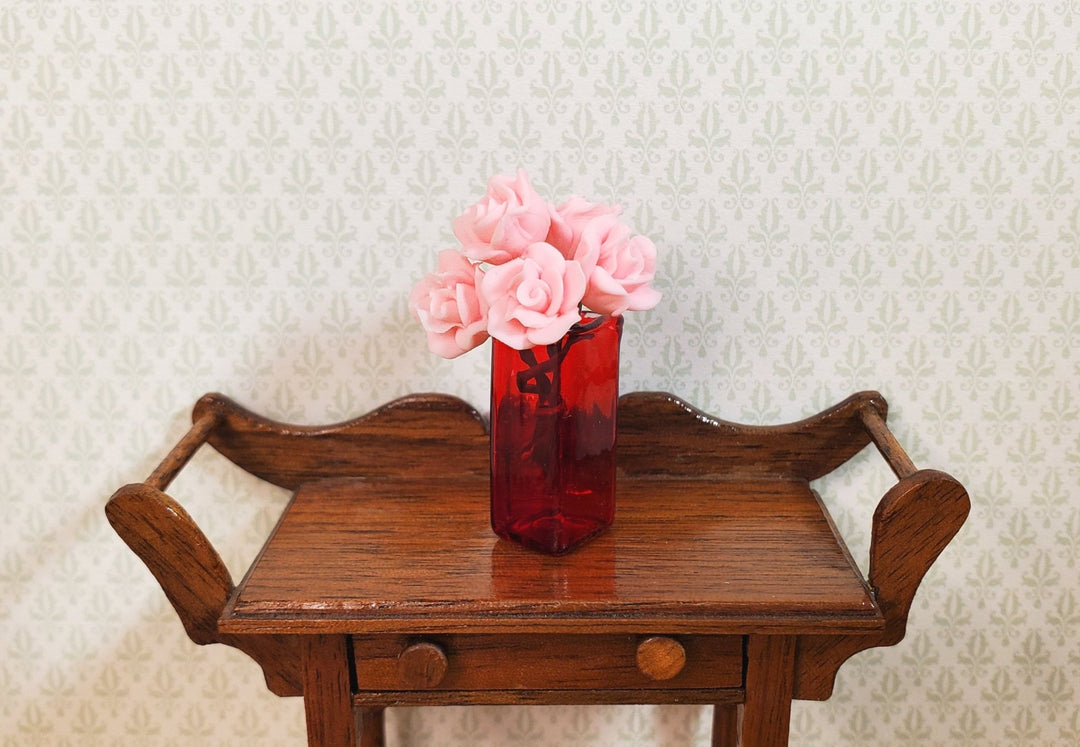 Dollhouse Vase Red Square Real Glass for Flowers 1:12 Scale Miniature - MiniatureCrush
