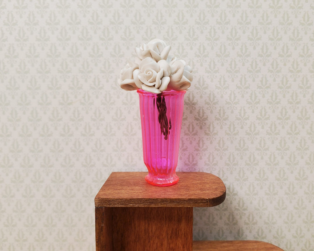 Dollhouse Vase Ridged Neon Pink Pedestal Vase 1:12 Scale Miniature - MiniatureCrush