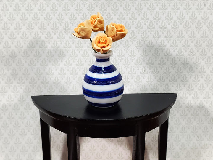 Dollhouse Vase Wide Blue & White Stripes Ceramic 1:12 Scale Miniature - MiniatureCrush