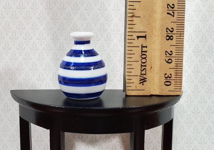Dollhouse Vase Wide Blue & White Stripes Ceramic 1:12 Scale Miniature - MiniatureCrush