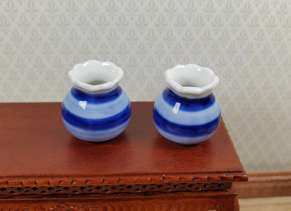 Dollhouse Vases Blue & White Striped Set of 2 Pots 1:12 Scale Miniature - MiniatureCrush