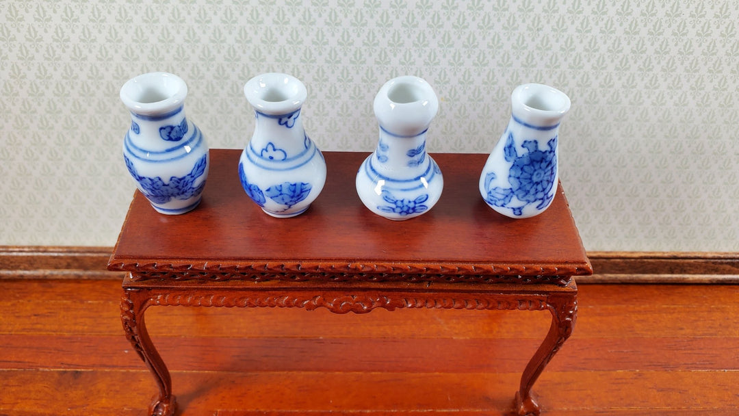 Dollhouse Vases Ceramic Blue & White Set of 4 1:12 Scale Miniature Accessories - Miniature Crush