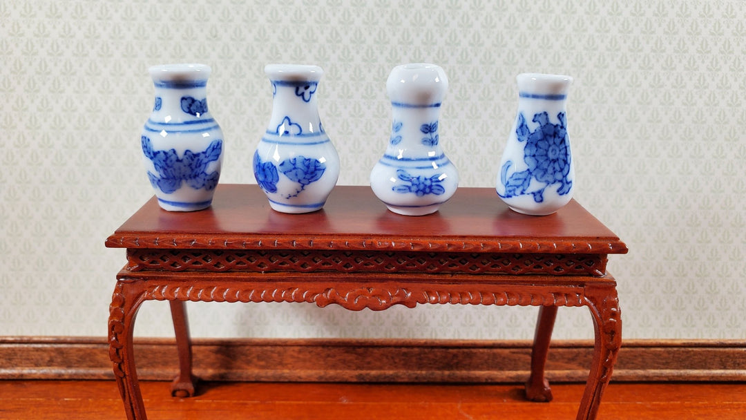 Dollhouse Vases Ceramic Blue & White Set of 4 1:12 Scale Miniature Accessories - Miniature Crush