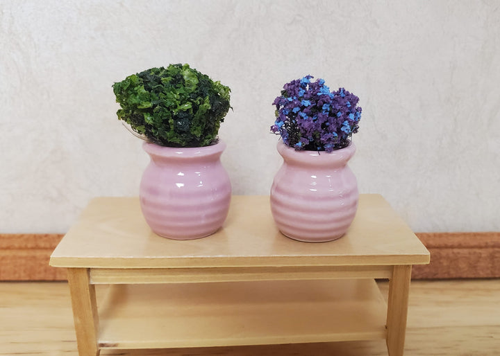 Dollhouse Vases Pink Ceramic Wide Mouth Set of 2 Pot Planter 1:12 Scale - MiniatureCrush