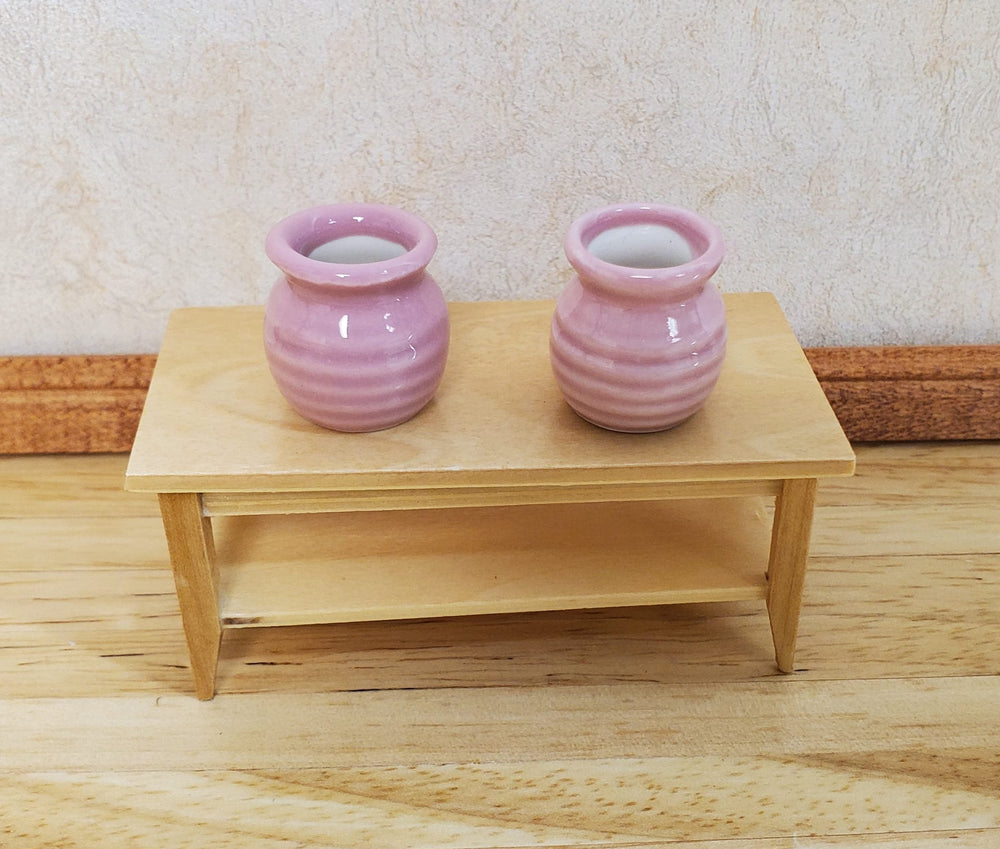 Dollhouse Vases Pink Ceramic Wide Mouth Set of 2 Pot Planter 1:12 Scale - MiniatureCrush