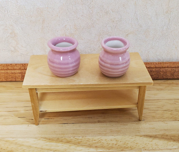 Dollhouse Vases Pink Ceramic Wide Mouth Set of 2 Pot Planter 1:12 Scale - MiniatureCrush