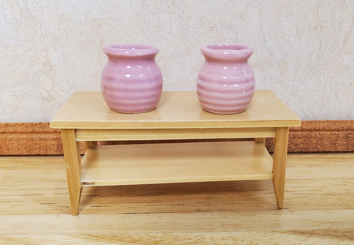 Dollhouse Vases Pink Ceramic Wide Mouth Set of 2 Pot Planter 1:12 Scale - MiniatureCrush
