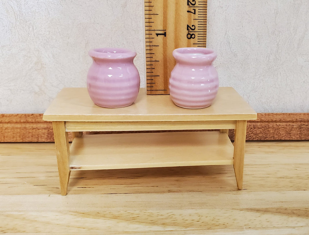 Dollhouse Vases Pink Ceramic Wide Mouth Set of 2 Pot Planter 1:12 Scale - MiniatureCrush