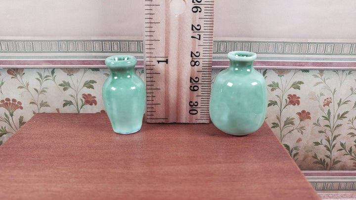 Dollhouse Vases Sage Green Ceramic LARGE Set of 2 Modern 1:12 Scale Miniatures - MiniatureCrush