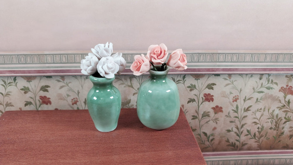 Dollhouse Vases Sage Green Ceramic LARGE Set of 2 Modern 1:12 Scale Miniatures - MiniatureCrush
