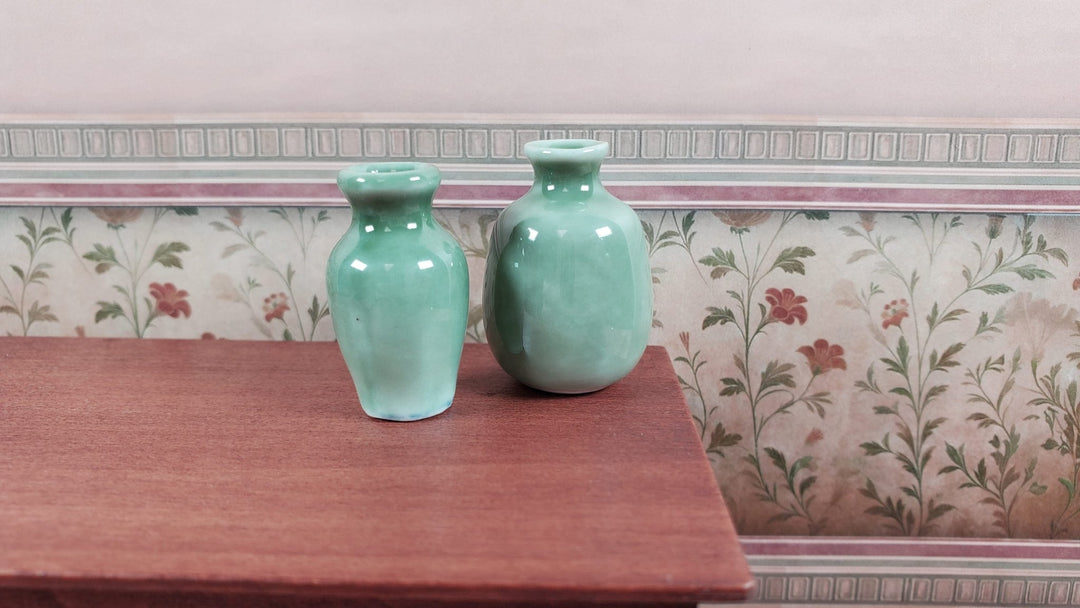 Dollhouse Vases Sage Green Ceramic LARGE Set of 2 Modern 1:12 Scale Miniatures - MiniatureCrush