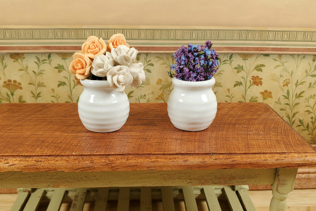 Dollhouse Vases White Ceramic Wide Mouth Set of 2 Pot Planter 1:12 Scale - MiniatureCrush