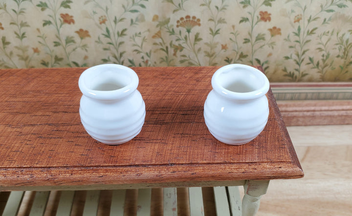 Dollhouse Vases White Ceramic Wide Mouth Set of 2 Pot Planter 1:12 Scale - MiniatureCrush