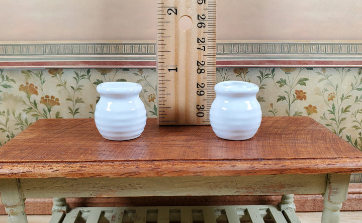 Dollhouse Vases White Ceramic Wide Mouth Set of 2 Pot Planter 1:12 Scale - MiniatureCrush