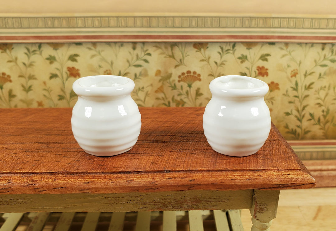 Dollhouse Vases White Ceramic Wide Mouth Set of 2 Pot Planter 1:12 Scale - MiniatureCrush