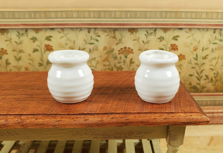 Dollhouse Vases White Ceramic Wide Mouth Set of 2 Pot Planter 1:12 Scale - MiniatureCrush