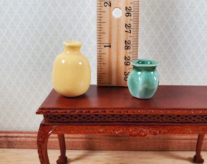 Dollhouse Vases Yellow & Green Ceramic LARGE Miniature Use in 1:12 or 1/6 Scale - MiniatureCrush