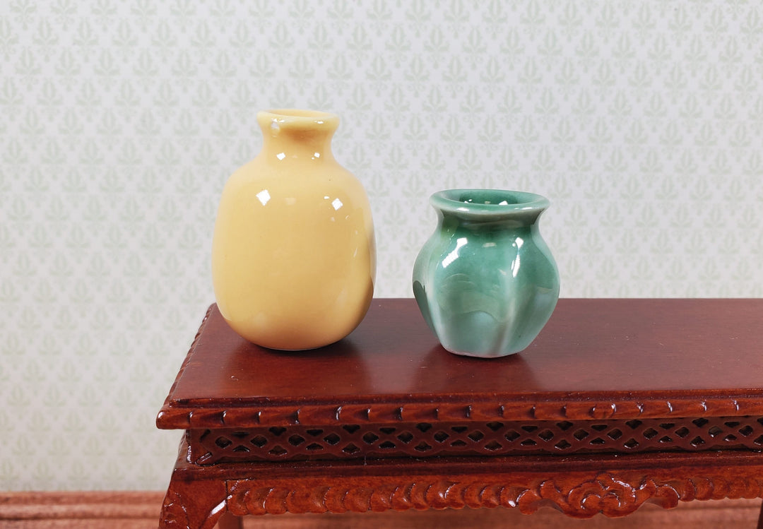 Dollhouse Vases Yellow & Green Ceramic LARGE Miniature Use in 1:12 or 1/6 Scale - MiniatureCrush