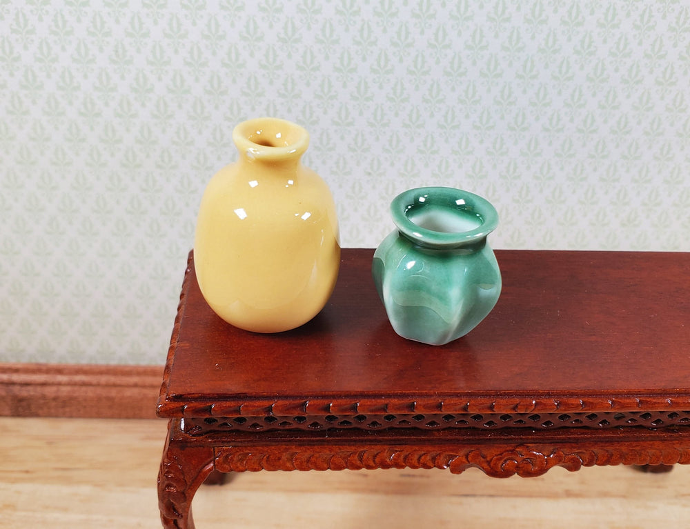 Dollhouse Vases Yellow & Green Ceramic LARGE Miniature Use in 1:12 or 1/6 Scale - MiniatureCrush