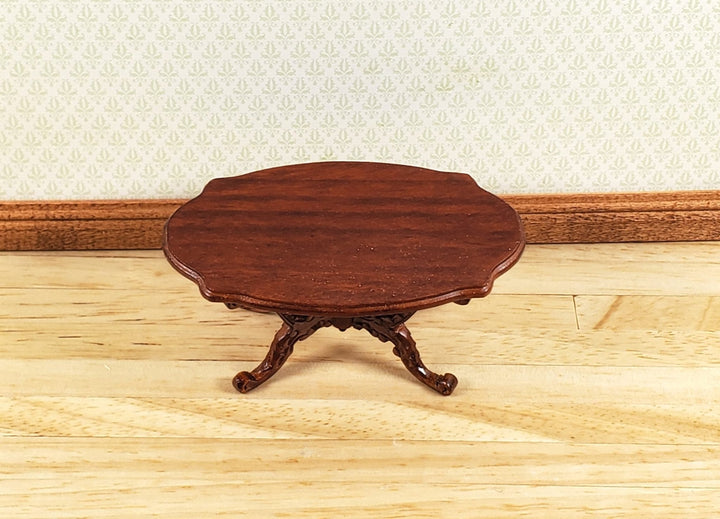 Dollhouse Victorian Coffee Table Oval Walnut Finish 1:12 Scale Miniature - MiniatureCrush