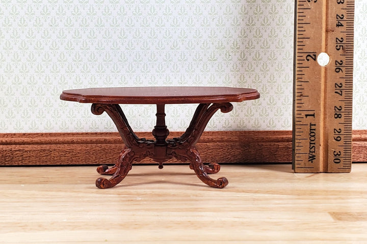 Dollhouse Victorian Coffee Table Oval Walnut Finish 1:12 Scale Miniature - MiniatureCrush
