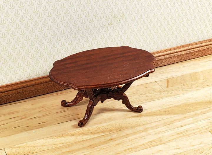 Dollhouse Victorian Coffee Table Oval Walnut Finish 1:12 Scale Miniature - MiniatureCrush