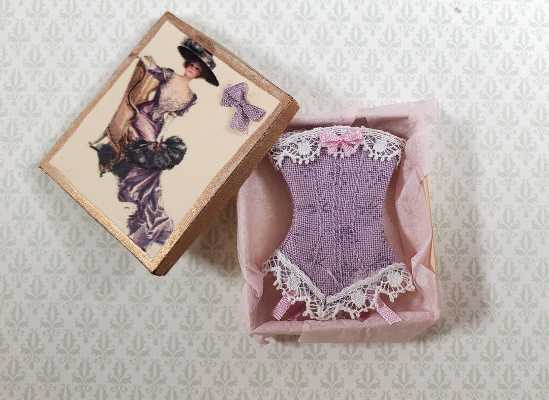 Dollhouse Victorian Corset in Box 1:12 Scale Miniature Clothes Decoration Purple - Miniature Crush