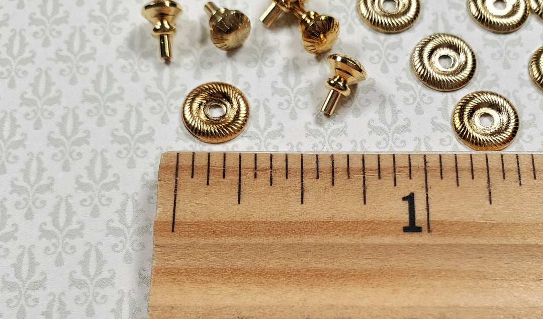 Dollhouse Victorian Door Knob or Drawer Pulls with Back Plate 8 pcs 1:12 Scale - MiniatureCrush