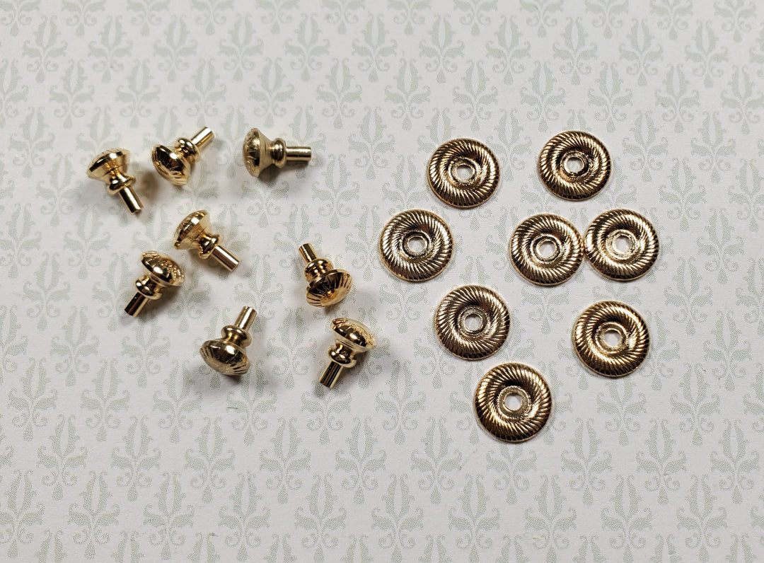 Dollhouse Victorian Door Knob or Drawer Pulls with Back Plate 8 pcs 1:12 Scale - MiniatureCrush