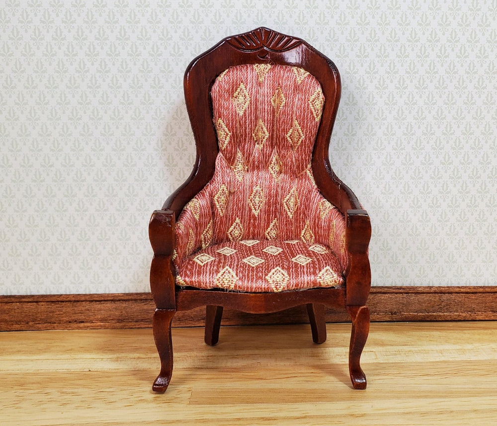 Dollhouse Victorian Gentleman's Chair Dark Pink 1:12 Scale Miniature Furniture - MiniatureCrush
