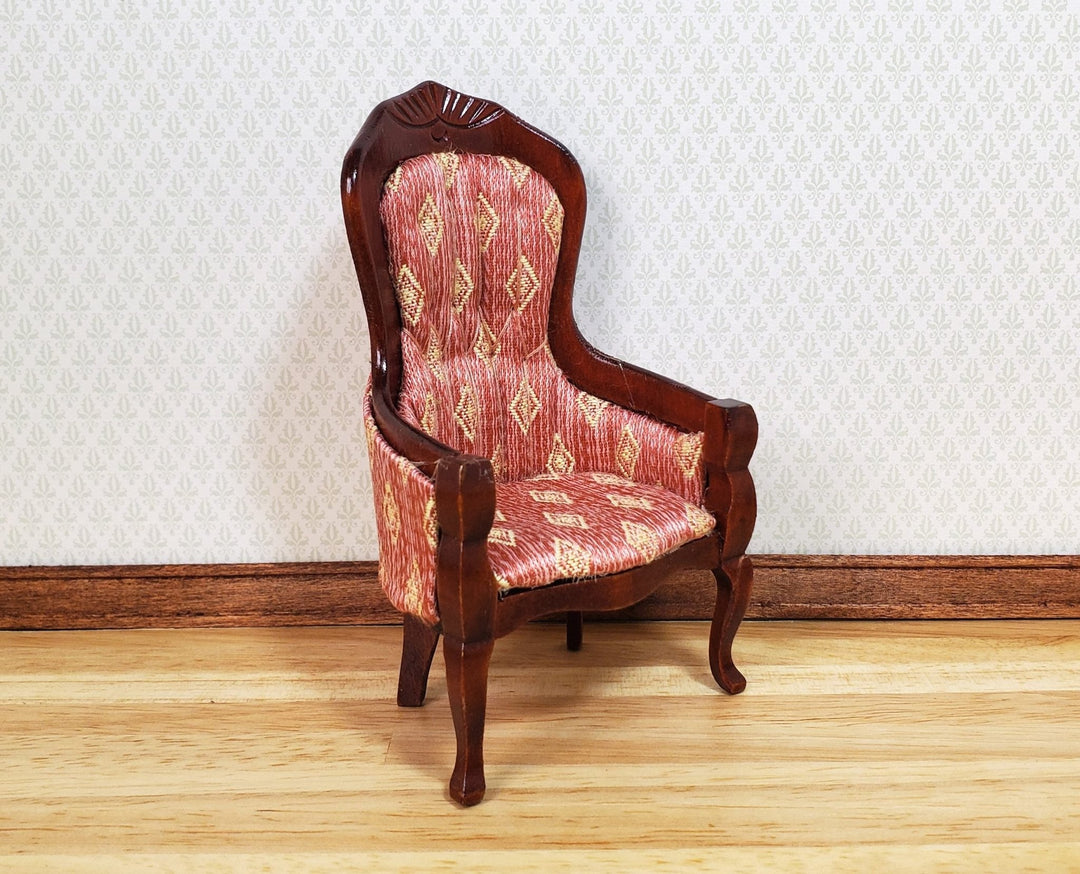 Dollhouse Victorian Gentleman's Chair Dark Pink 1:12 Scale Miniature Furniture - MiniatureCrush