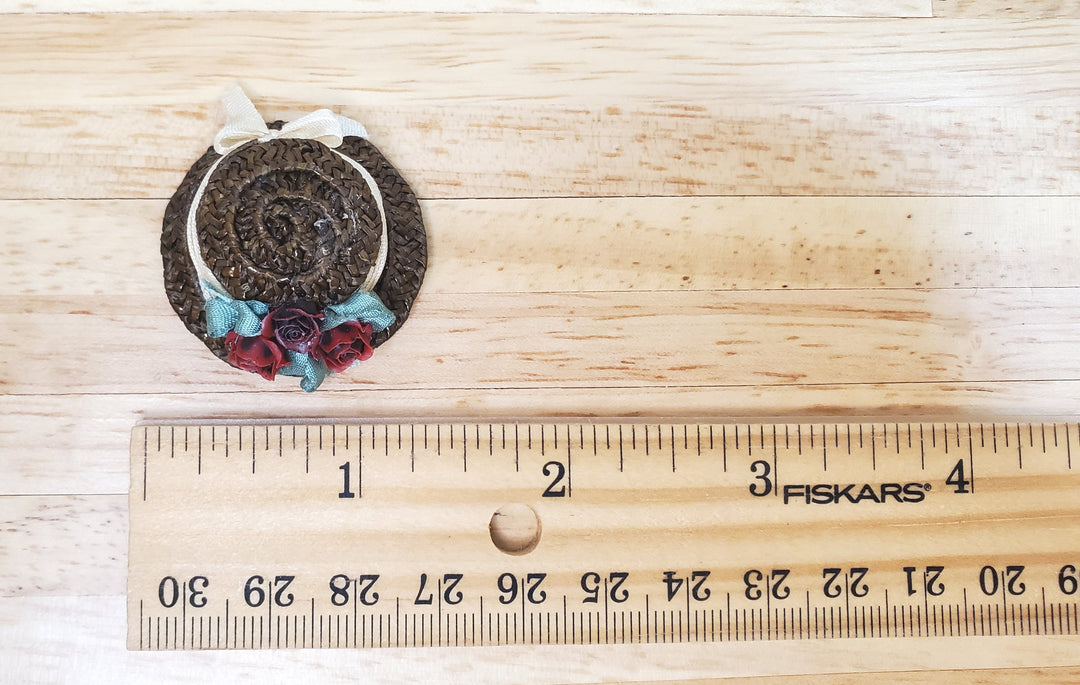 Dollhouse Victorian Hat Brown with Red Roses Handmade 1:12 Scale Miniature - MiniatureCrush