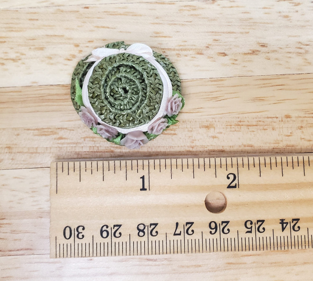 Dollhouse Victorian Hat Green with Pink Roses Handmade 1:12 Scale Miniature - MiniatureCrush