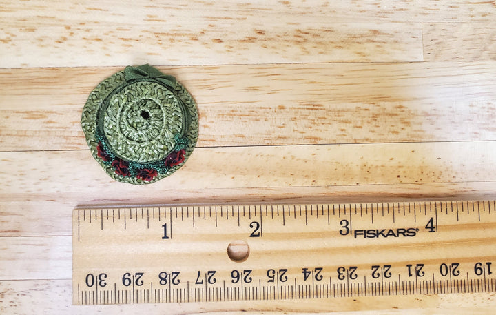 Dollhouse Victorian Hat Green with Red Roses Handmade 1:12 Scale Miniature - MiniatureCrush