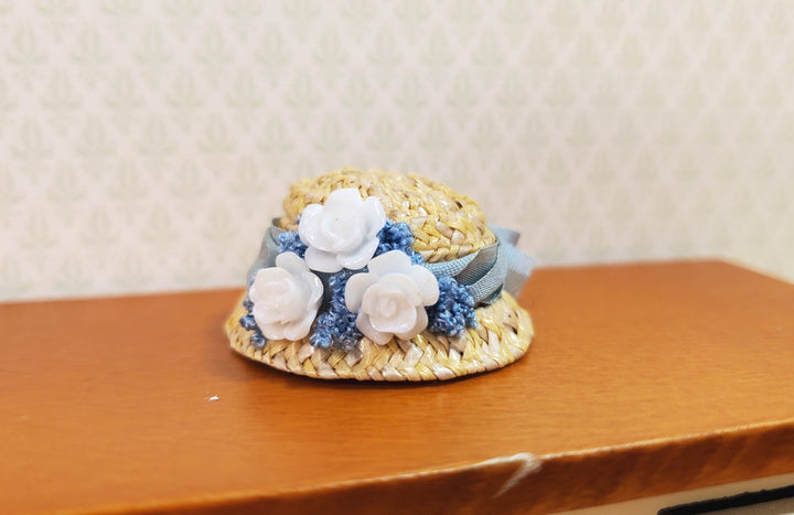 Dollhouse Victorian Hat Tan with White Roses Handmade 1:12 Scale Miniature - MiniatureCrush